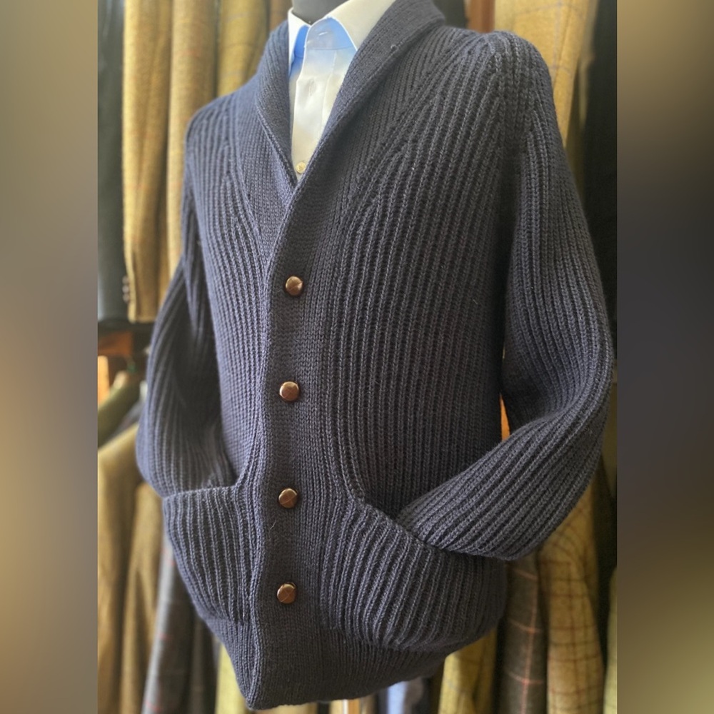 Nautica Navy Blue Ribbed Shawl Collar Cardigan Sweater